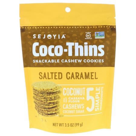 曲奇餅, 小吃: Sejoyia, Coco-Thins, Snackable Cashew Cookies, Salted Caramel, 3.5 oz (99 g)