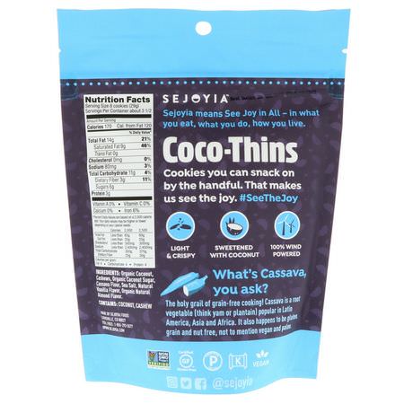 曲奇餅, 小吃: Sejoyia, Coco-Thins, Snackable Cashew Cookies, Vanilla, 3.5 oz (99 g)