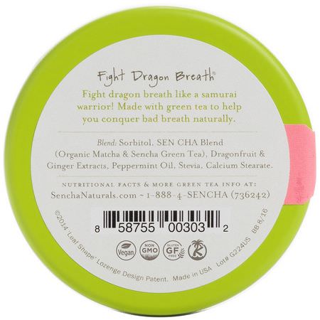 錠劑, 薄荷糖: Sencha Naturals, Green Tea Mints, Pink Dragon Fruit, 1.2 oz (35 g)