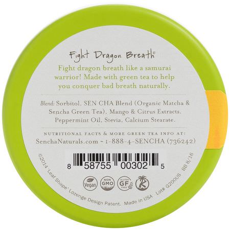 錠劑, 薄荷糖: Sencha Naturals, Green Tea Mints, Tropical Mango, 1.2 oz (35 g)