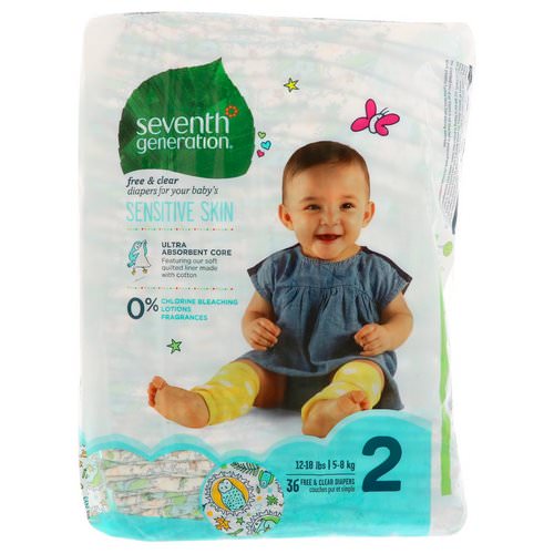 Seventh Generation, Baby, Free & Clear Diapers, Size 2, 12-18 Pounds (5-8 kg), 36 Diapers Review