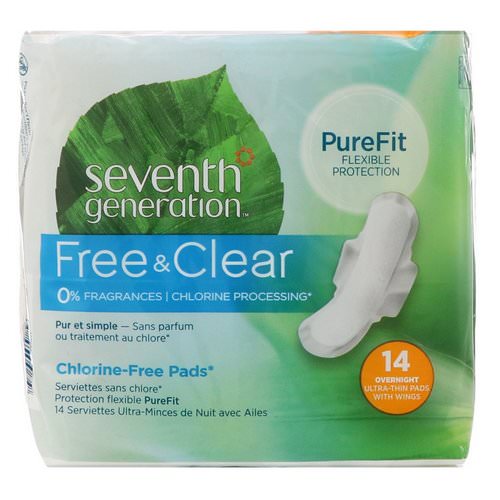 Seventh Generation, Free & Clear Ultra-Thin Pads with Wings, Overnight, 14 Pads Review