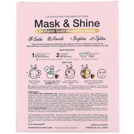 K-Beauty面膜, 提亮面膜: SFGlow, Mask & Shine, 24 Karat Gold Modeling Mask, 4 Piece Kit