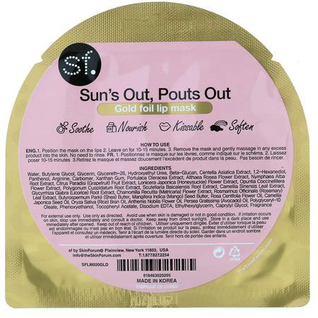 K美容面膜, 果皮: SFGlow, Sun's Out, Pouts Out, Gold Foil Lip Mask, 1 Mask, 0.27 oz (8 ml)