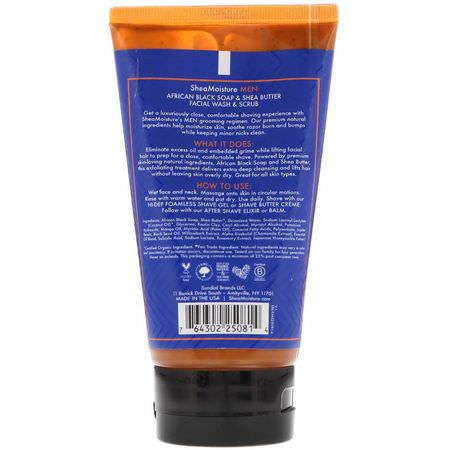 面部護理, 男士美容: SheaMoisture, Men, African Black Soap & Shea Butter, Facial Wash & Scrub, 4 fl oz (118 ml)