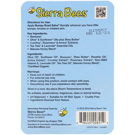 中藥, 順勢療法: Sierra Bees, Bumpy Road Salve, .6 oz (17 g)