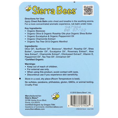 藥膏, 外用藥: Sierra Bees, Chest Rub Balm, Eucalyptus & Peppermint, 0.6 oz (17 g)