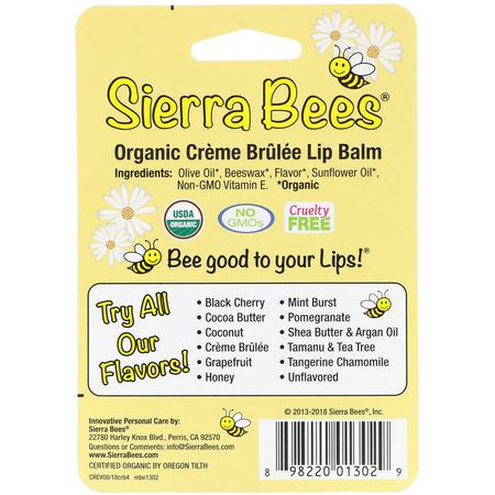 潤唇膏, 護唇: Sierra Bees, Organic Lip Balms, Creme Brulee, 4 Pack, .15 oz (4.25 g) Each