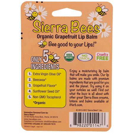 潤唇膏, 護唇: Sierra Bees, Organic Lip Balms, Grapefruit, 4 Pack, .15 oz (4.25 g) Each