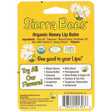 潤唇膏, 護唇霜: Sierra Bees, Organic Lip Balms, Honey, 4 Pack, .15 oz (4.25 g) Each