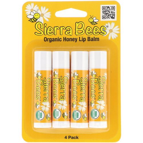 Sierra Bees, Organic Lip Balms, Honey, 4 Pack, .15 oz (4.25 g) Each Review