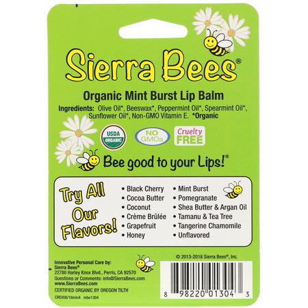 潤唇膏, 護唇霜: Sierra Bees, Organic Lip Balms, Mint Burst, 4 Pack, .15 oz (4.25 g) Each