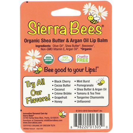 潤唇膏, 護唇霜: Sierra Bees, Organic Lip Balms, Shea Butter & Argan Oil, 4 Pack, .15 oz (4.25 g) Each