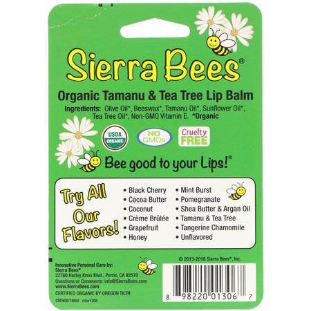 潤唇膏, 護唇: Sierra Bees, Organic Lip Balms, Tamanu & Tea Tree, 4 Pack, .15 oz (4.25 g) Each
