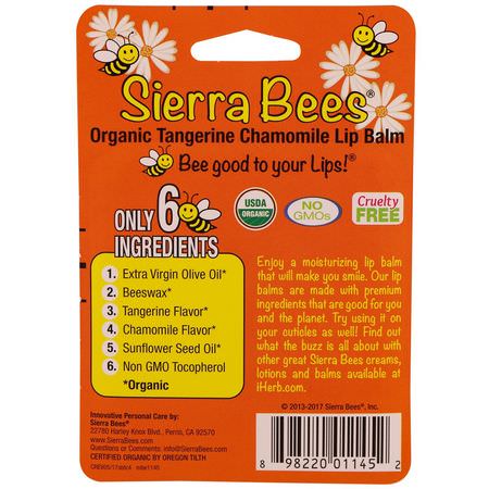 潤唇膏, 護唇: Sierra Bees, Organic Lip Balms, Tangerine Chamomile, 4 Pack, .15 oz (4.25 g) Each