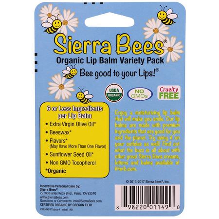 潤唇膏, 護唇霜: Sierra Bees, Organic Lip Balm Variety Pack, 4 Pack, .15 oz (4.25 g) Each