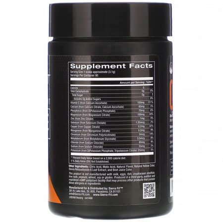 電解質, 水合: Sierra Fit, Electrolyte Powder, 0 Calories, Orange, 9.84 oz (279 g)