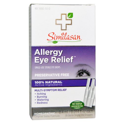 Similasan, Allergy Eye Relief Eye Drops, 20 Sterile Single-Use Droppers, 0.014 fl oz (0.4 ml) Each Review