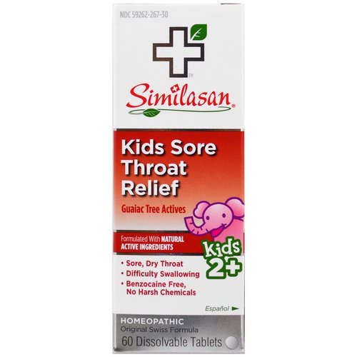 Similasan, Kids Sore Throat Relief, Guaiac Tree Actives, 2+, 60 Dissolvable Tablets Review