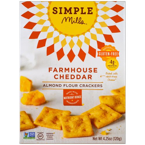 Simple Mills, Naturally Gluten-Free, Almond Flour Crackers, Farmhouse Cheddar, 4.25 oz (120 g) Review