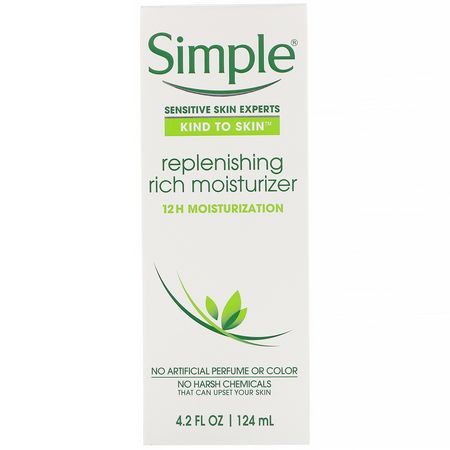 面部保濕霜, 護膚: Simple Skincare, Replenishing Rich Moisturizer, 4.2 fl oz (124 ml)