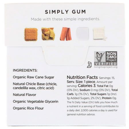 口香糖, 錠劑: Simply Gum, Gum, Natural Cinnamon, 15 Pieces