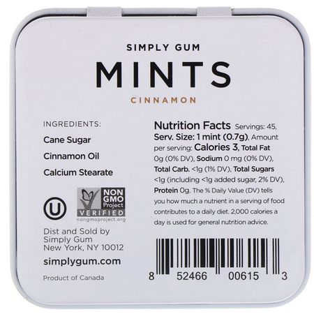 錠劑, 薄荷糖: Simply Gum, Mints, Cinnamon, 1.1 oz (30 g)