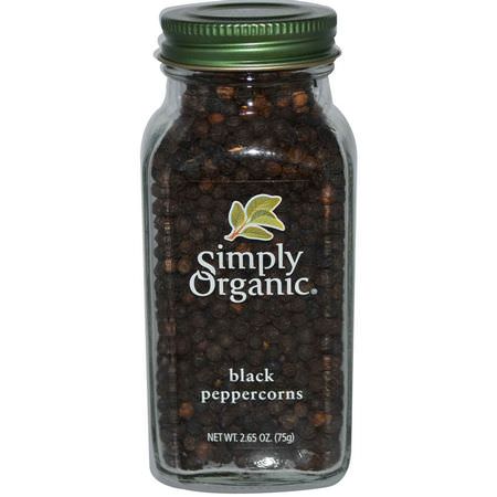 辣椒, 香料: Simply Organic, Black Peppercorns, 2.65 oz (75 g)