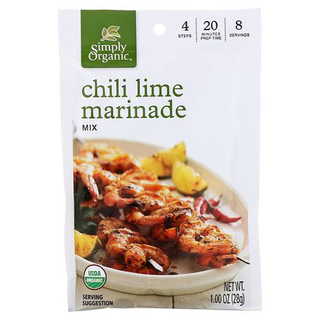 Marinades, Sauces: Simply Organic, Chili Lime Marinade Mix, 12 Packets, 1.00 oz (28 g) Each