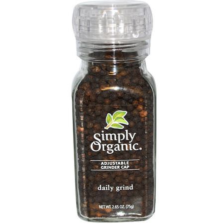 辣椒, 香料: Simply Organic, Daily Grind, Black Peppercorn, 2.65 oz (75 g)