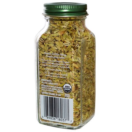 茴香香料: Simply Organic, Fennel Seeds, 1.90 oz (54 g)
