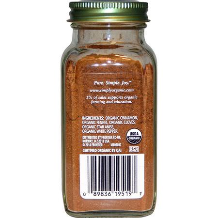 香料, 草藥: Simply Organic, Five Spice Powder, 2.01 oz (57 g)