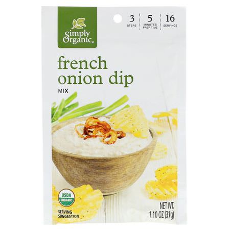 香料, 草藥: Simply Organic, French Onion Dip Mix, 12 Packets, 1.10 oz (31 g) Each