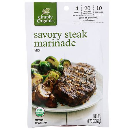 Marinades, 調味汁: Simply Organic, Savory Steak Marinade Mix, 12 Packets, 0.70 oz (20 g) Each