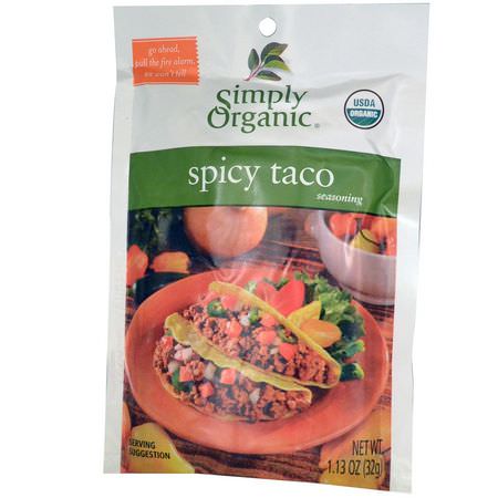 香料, 草藥: Simply Organic, Spicy Taco Seasoning, 12 Packets, 1.13 oz (32 g) Each