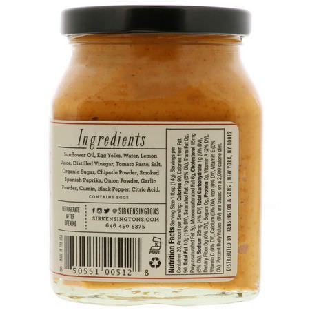 蛋黃醬, 醋: Sir Kensington's, Mayonnaise, Chipotle, 10 fl oz (295 ml)