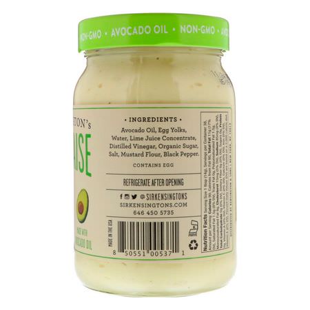 蛋黃醬, 醋: Sir Kensington's, Mayonnaise Made With Avocado Oil, 16 fl oz (473 ml)