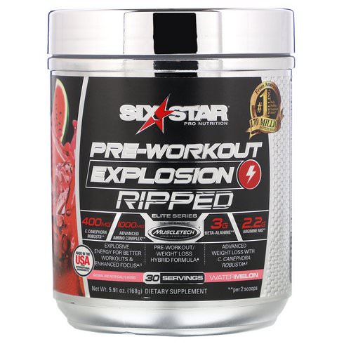 Six Star, Pre-Workout Explosion Ripped, Watermelon, 5.91 oz (168 g) Review