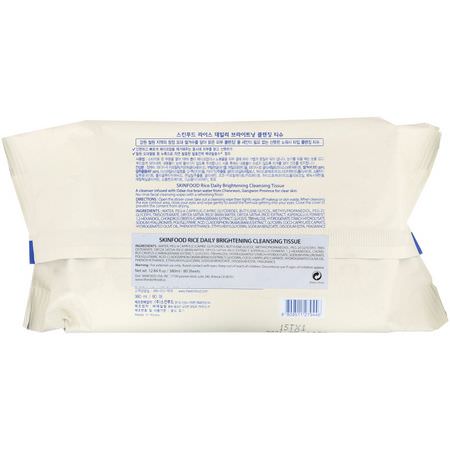 毛巾, 臉部濕巾: Skinfood, Rice Daily Brightening Cleansing Tissue, 80 Sheets, 12.84 fl oz (380 ml)