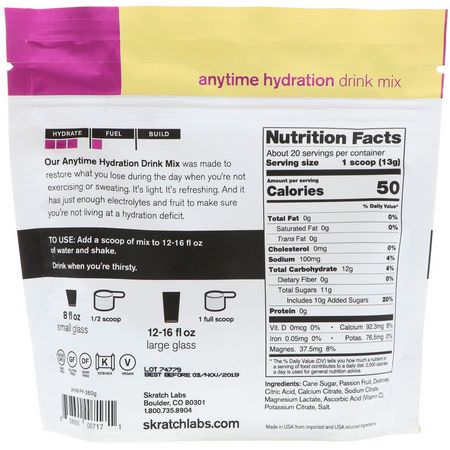 電解質, 水合: SKRATCH LABS, Anytime Hydration Drink Mix, Passion Fruit, 9.2 oz (260 g)