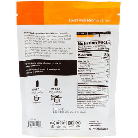 電解質, 水合: SKRATCH LABS, Sport Hydration Drink Mix, Oranges, 15.5 oz (440 g)