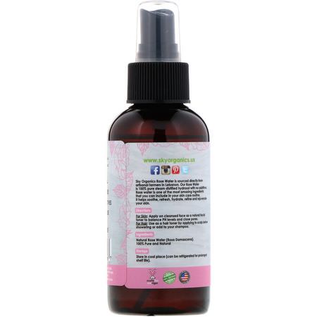 碳粉, 磨砂膏: Sky Organics, 100% Pure Organic, Rose Water Facial Mist, Hydrating Toner, 4 fl oz (118 ml)
