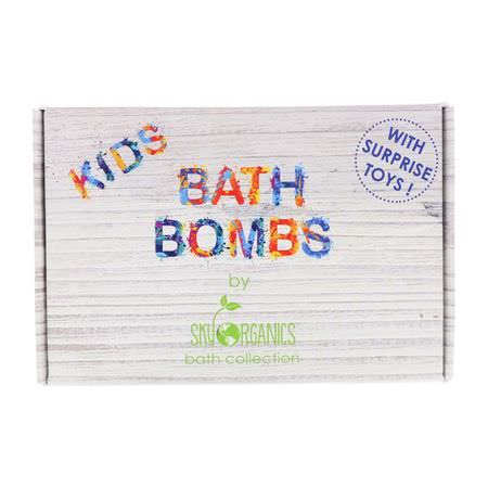 嬰兒泡泡浴, 頭髮: Sky Organics, Kids Bath Bombs with Surprise Toys, 6 Bath Bombs