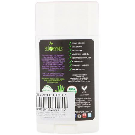 浴用除臭劑: Sky Organics, Organic Deodorant For Her, Lavender Vanilla, 2.5 oz (70 g)