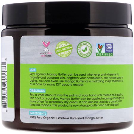 沐浴露身體乳: Sky Organics, Organic Unrefined Raw, Mango Butter, 16 oz (454 g)