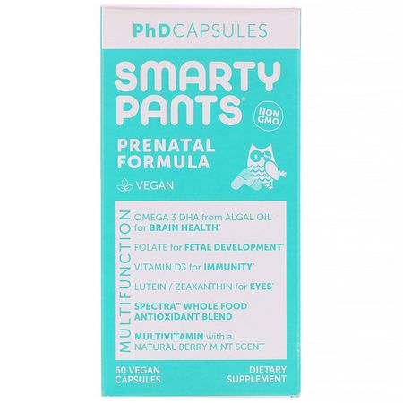 產前多種維生素, 婦女的健康: SmartyPants, PhD Capsules, Prenatal Formula, 60 Vegan Capsules