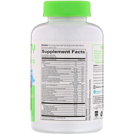 Omegas, 兒童DHA: SmartyPants, Teen Guy Complete Multivitamin, Lemon Lime, Cherry, and Sour Apple, 120 Gummies