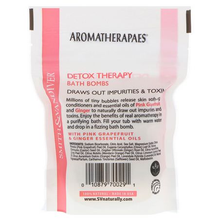 浴炸彈, 油: Smith & Vandiver, Detox Therapy Bath Bombs with Pink Grapefruit & Ginger Essential Oils, 4 Effervescent Bath Balls, 0.8 oz (22 g) Each