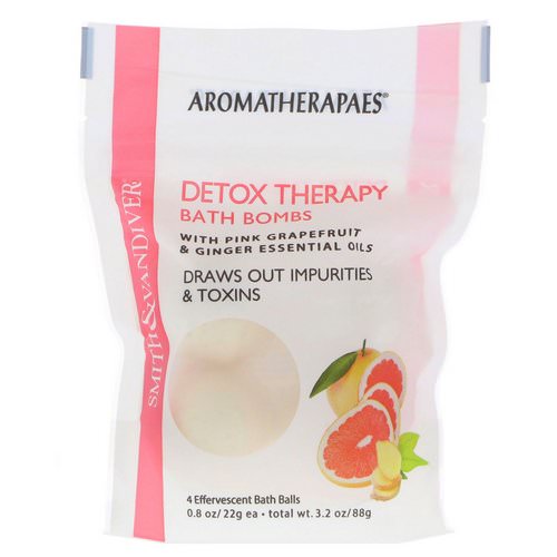 Smith & Vandiver, Detox Therapy Bath Bombs with Pink Grapefruit & Ginger Essential Oils, 4 Effervescent Bath Balls, 0.8 oz (22 g) Each Review
