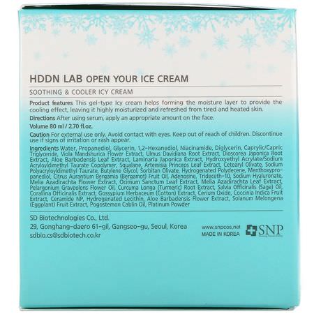 K-美容保濕霜, 乳霜: SNP, Hddn Lab, Open Your Ice Cream, 2.70 fl oz (80 ml)